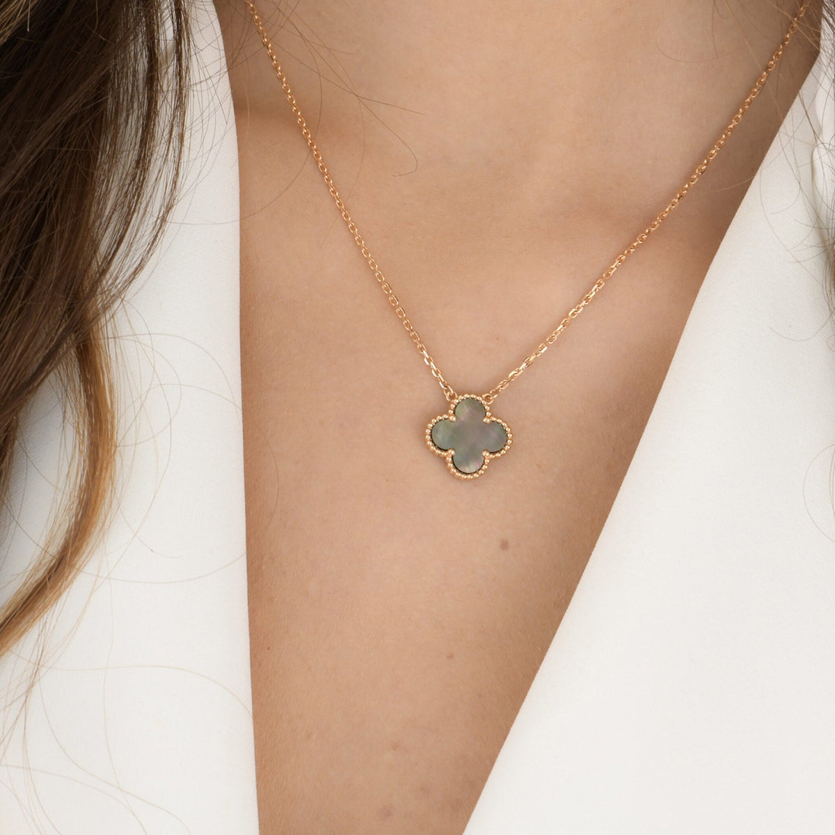[Spark]CLOVER 15MM  GRAY MOTHER OF PEARL NECKLACE