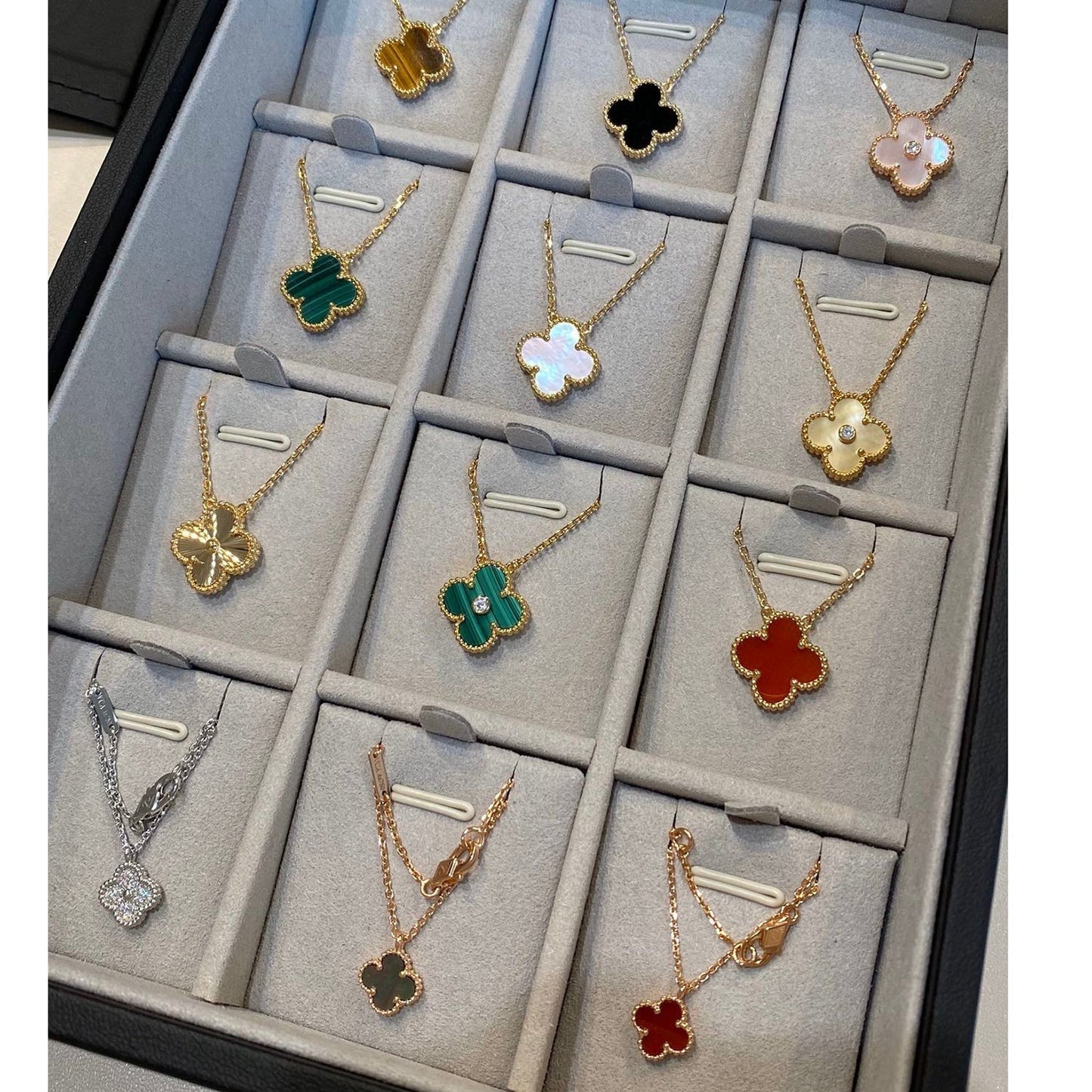 [Spark]CLOVER 15MM MALACHITE SINGLE FLOWER  NECKLACE