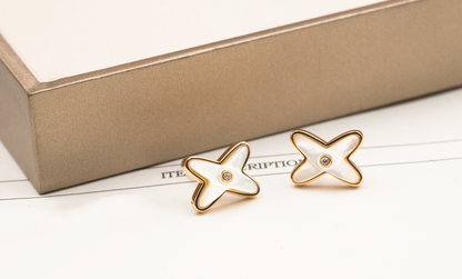 [Spark]JEUX DE WHITE MOP PINK GOLD DIAMOND EARRINGS